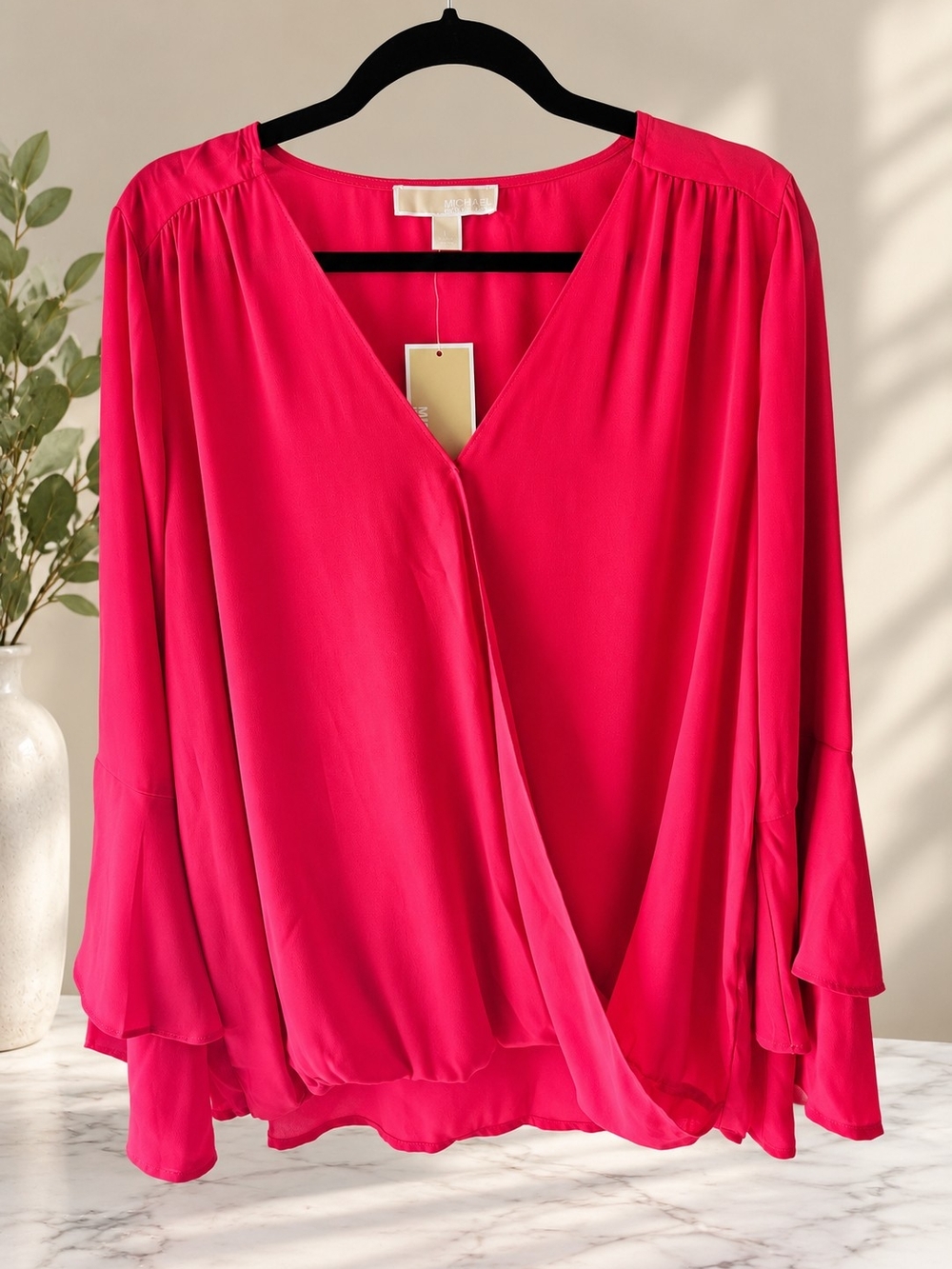 NWT Hot Pink Faux-Wrap Blouse